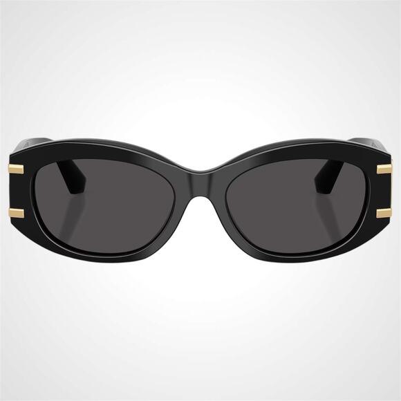 New Dolce & Gabbana Sunglasses Black Oval Acetate Gold Metal DG Gray Lens - Picture 2 of 6